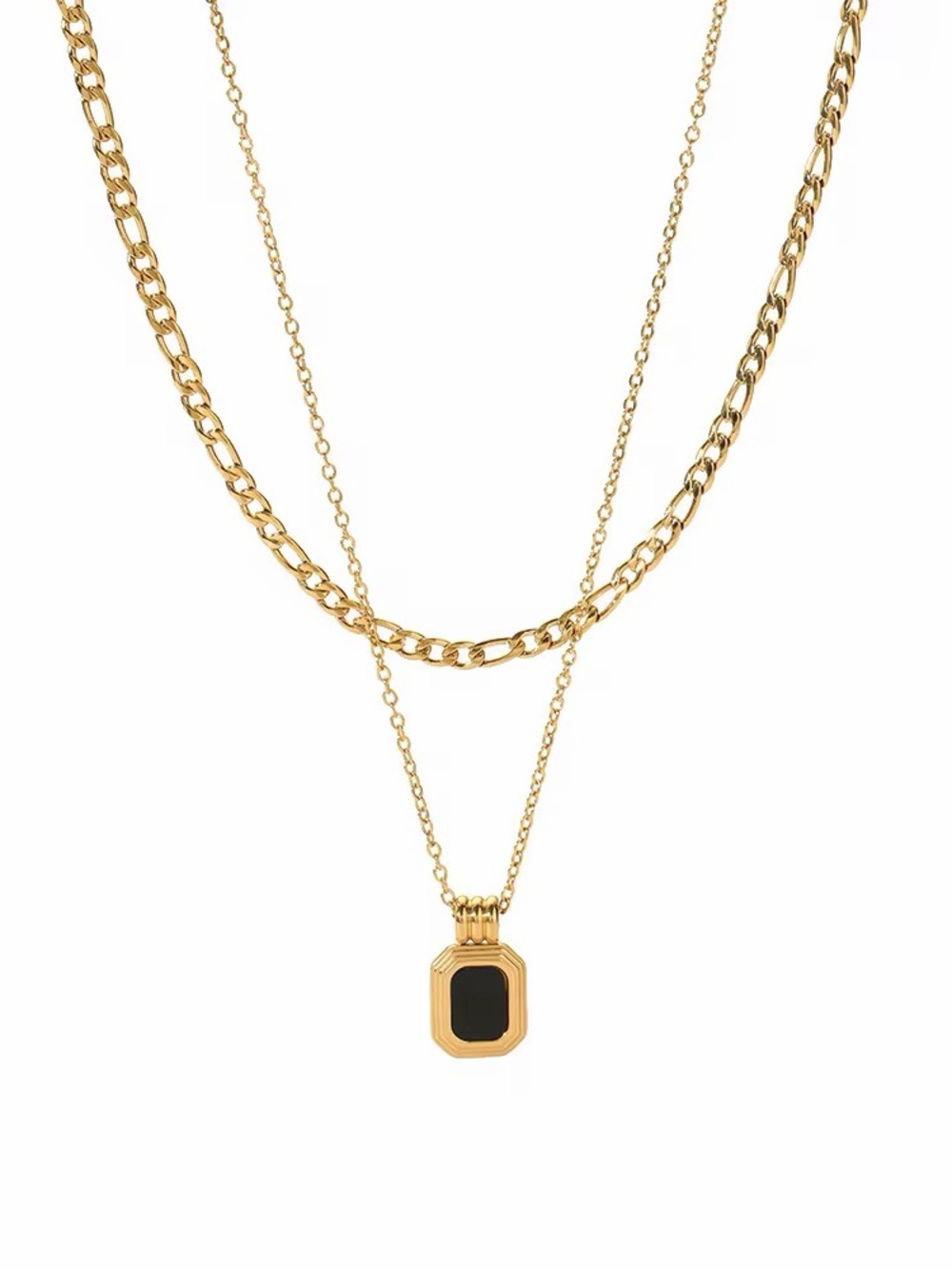 18K Gold Plated Double Layer Black Pendant Necklace